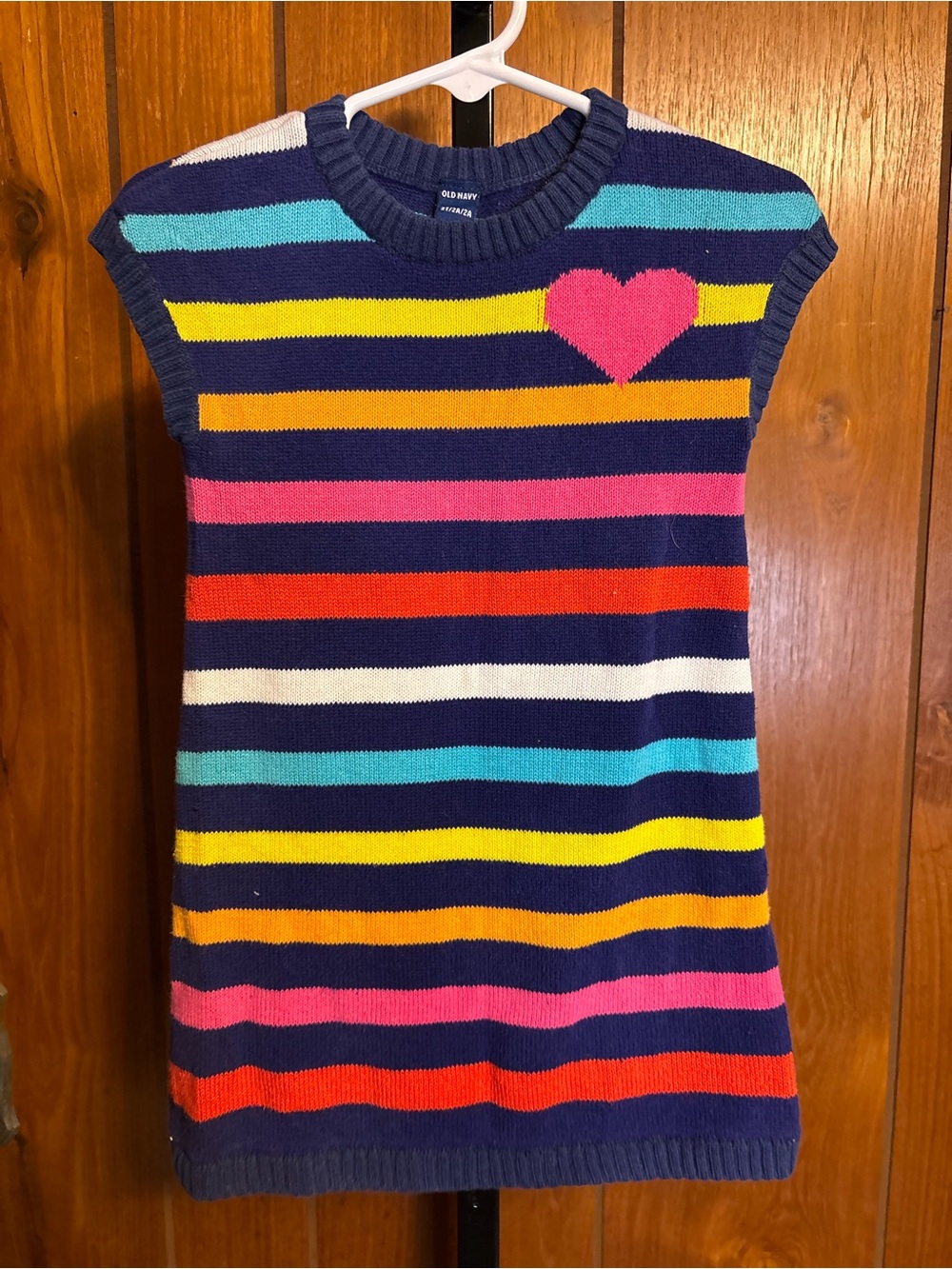 Old Navy Navy Striped Knit Dress with Pink Heart